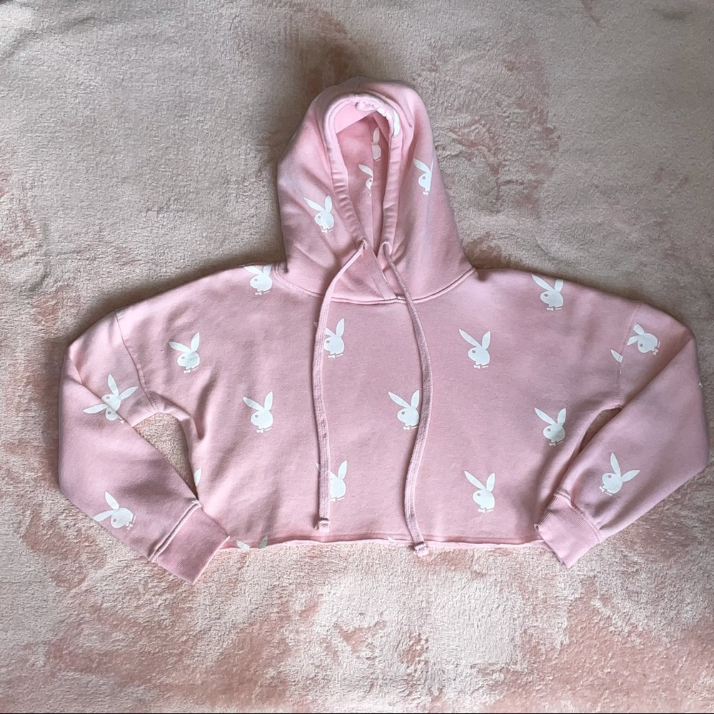 Missguided Playboy Cropped Hoodie Pink - Picture 2 of 9